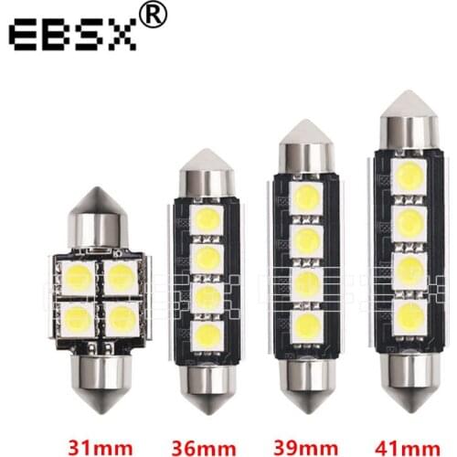 EBSX 100PCS 12V C5W Festoon LED Bulbs 5050 4 SMD 31mm 39mm 41mm C5W Car Dome Light Canbus No Error Auto Interior Reading Lamps