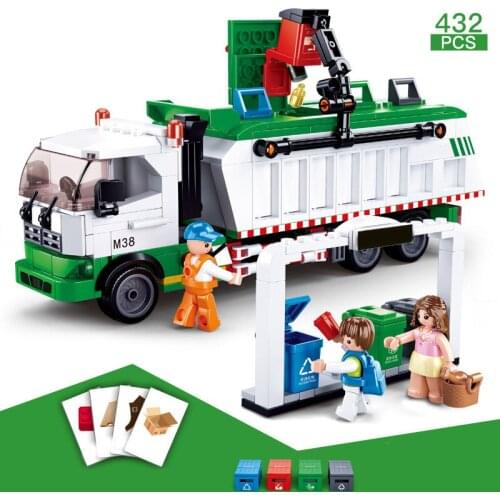 432Pcs City Garbage Classification Truck Car Model Bricks 100 Cards Building Block Sets Brinquedos Educational Toys For Children
