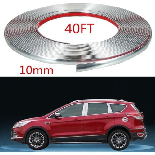 12M 10mm Chrome Car Body Moulding Trim Strip Self Adhesive Car Door Decoration Stickers Front Bumper Lip Protector Trim Tape