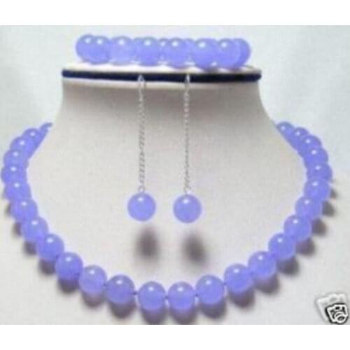 Exquisite 10mm Lavender Jade Necklace Bracelet Earring