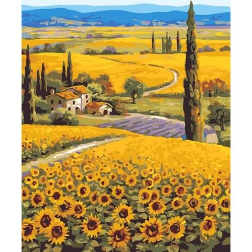 Oil painting paint by numbers diy canvas wall decor hand painted picture printed drawing coloring by number sunflowers A472