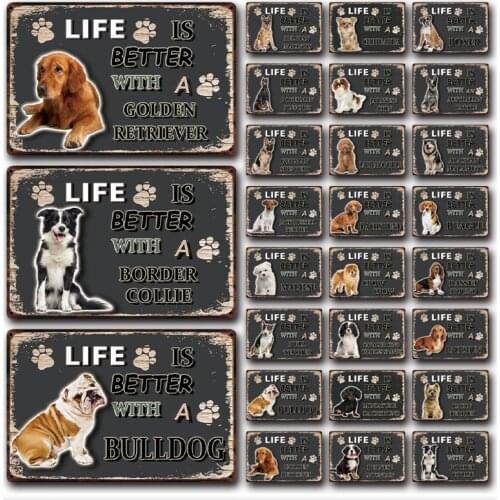 [ Kelly66 ] Dogs Beagle Bulldog Boxer Border Collie Metal Sign Tin Poster Home Decor Bar Wall Art Painting 20*30 CM Size Dy103