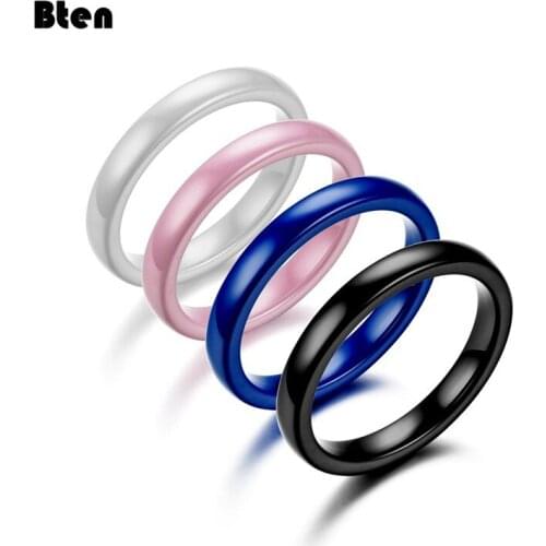 Bten 3mm Blue Pink Black White Thin Ceramic Rings For Women Jewelry Minimalist Simple Smooth Shiny Size 4-11 No Fade