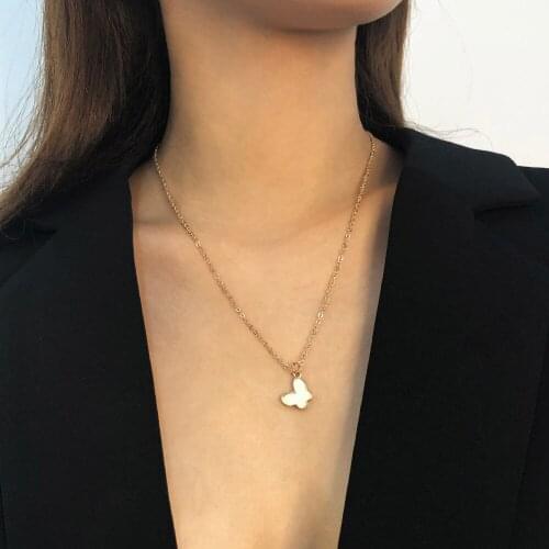 Lalynnly Cute Butterfly Pendant Necklace Simplification Dripping Oil Choker Chain Necklace Jewelry Chic Women Jewelry Gift N7855