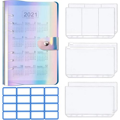 A6 Laser Notebook Planner Organizer Binder Books Filofax Journal with 6PCS Cash Budget Envelopes Card Bags and and 1PCS Stickers