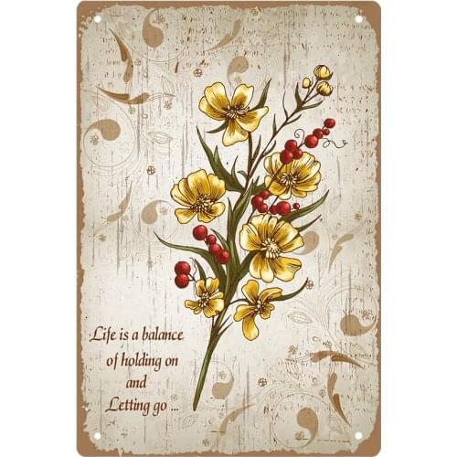 Metal Sign Golden Flower Art Poster Home Bedroom Bar Wall Decoration Old-fashioned Retro Square Metal Sign 8X12 Inch