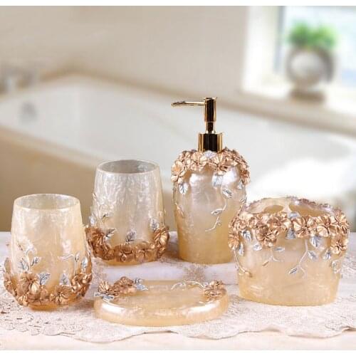 Fashion Bathroom Supplies Resin Five-piece Washbasin European Bathroom Supplies Toothpaste Storage Box Tissue Box