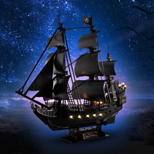 Music cube 3D 3D 3D jigsaw of Pirates of the Caribbean model with lamp version Queens Revenge assembly adult children