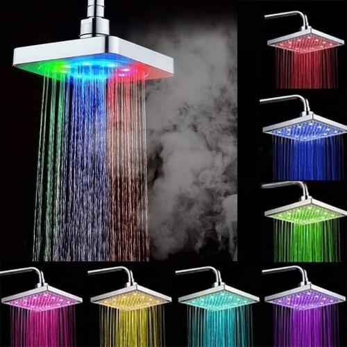 Hot Sale 6 inch LED Shower Head 7 Colors Gradual Changing and 3 colors Temperature Sensor Square Fixed Showerhead