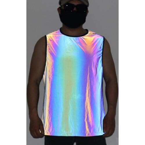 Summer 2020 New colorful reflective sleeveless shirt men hip hop tank top man street style night reflect light vest