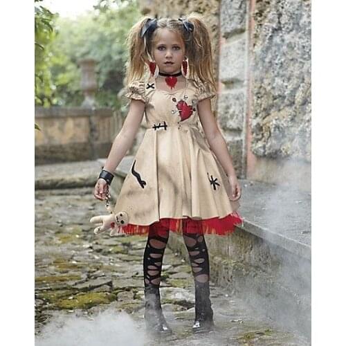 New Arrival Vampire Halloween Witch Costume for Kids Girls Print Wedding Ghost Bride Costumes Dress Voodoo Doll Party Dress Up