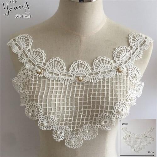 New arrive Embroidery Hollow out Applique Neckline Lace Collar DIY Sewing ABS pearl Fabric Clothing Accessories Craft supplies