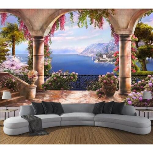 Papel de parede Pillar arch sea view background wall 3d wallpaper mural,living room bedroom wall papers home decor