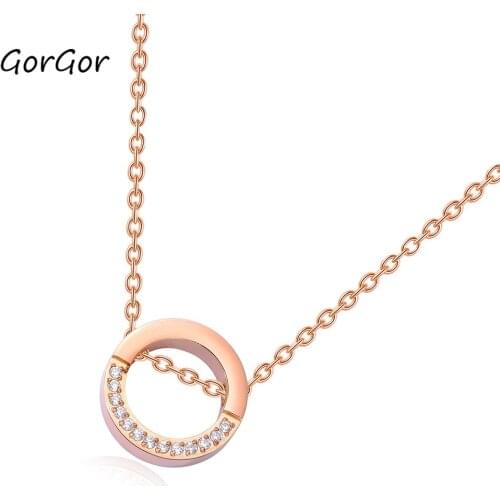GorGor Korean Style Rose-plated Rhinestone Gold Inlaid Zircon Necklace Fashion Choker Lady Pendant Gift For Girlfriend 1416