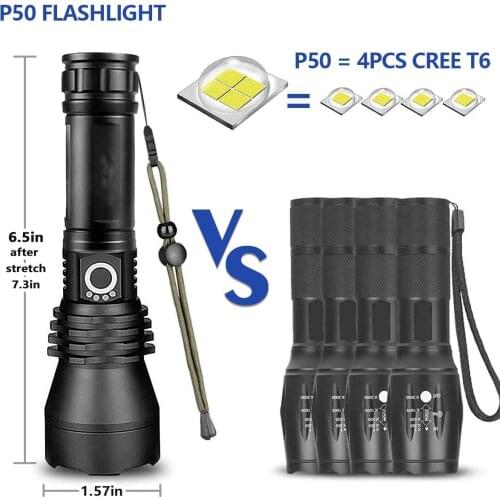 Rechargeable Flashlights LED Tactical Flashlight High Lumens Zoomable 5 Modes Waterproof Power Display or Camping Hiking Outdoor