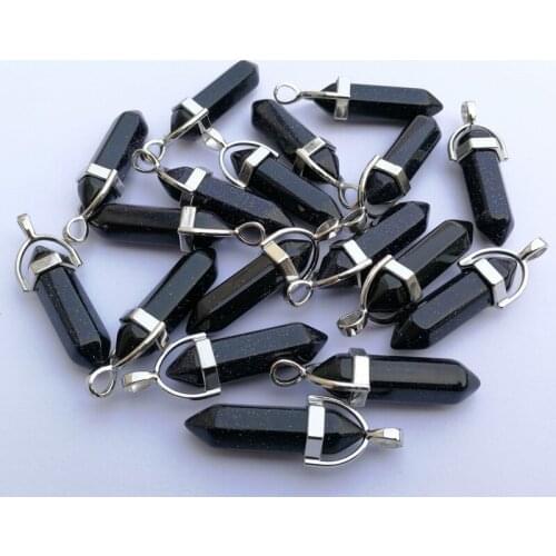 Fashion blue sand 24pc charm natural stone crystal High quality chakra pillar Pendants & necklaces for making Jewelry Free