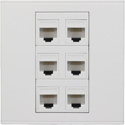 Depoguye EU standard RJ45 wall socket, CAT5 network module, 6 port computer network cable jack, network interface output 86mm*86