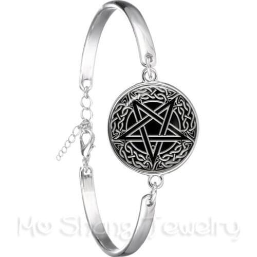 Satanic Baphomet Pentagram Bracelet Gothic Silver Plated Bangle Satanism Evil Occult Pentacle Jewelry Pagan Charm Bangle