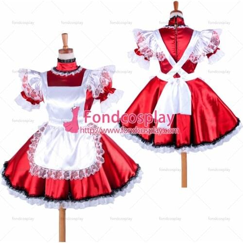 Sexy Sissy Maid Satin Red Dress Lockable Uniform Cosplay Costume Tailor-made[G334]