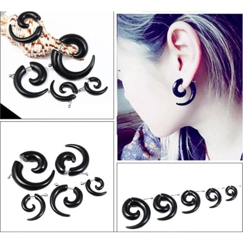 1 horn earrings stainless steel snail earrings punk style female mens ear jewelry black ox horn earrings