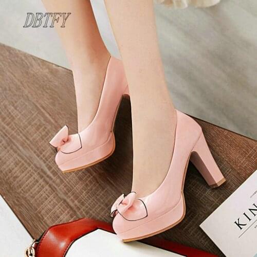 Spring Autumn Sweet Cute Women High Heels Bowknot Platform High Heels Round Toe Gothic Lolita Single Shoes 2021 New Series