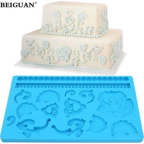 Silicone DIY Cake Decorating Mold Rose Leaves shape Sugar Craft Fondant Mold Silicone Lace Mat Chocolate Molds