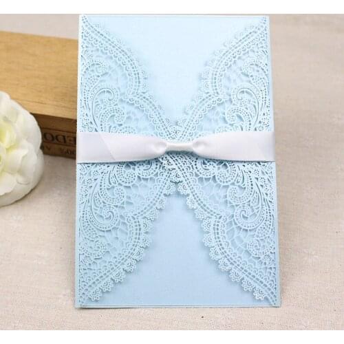 Blue sexy lace invitation card for graduation anniversary party shimmer rustic wedding invitation card stock