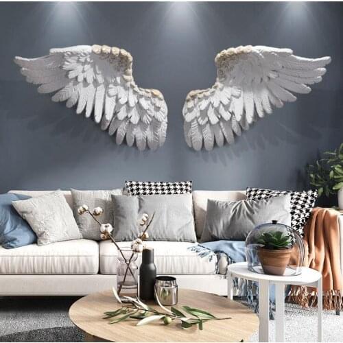 Nordic Luxury Wall Hanging Resin Wings 3D Wall Murals Home Livingroom TV Background Feather Crafts Hotel Wall Sticker Decoration
