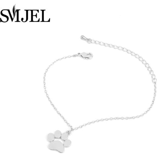 SMJEL New Fashion Cute Tassut Cat Dog Paw Print Animal Bracelet for Women Party Gift Wholesale 10pcs-B034