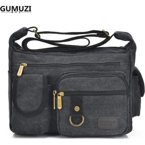 GUMUZI Fashion Mens Shoulder Bag High Quality Canvas Male Crossbody Bag Large Capacity Casual Women Messenger Bag Totes