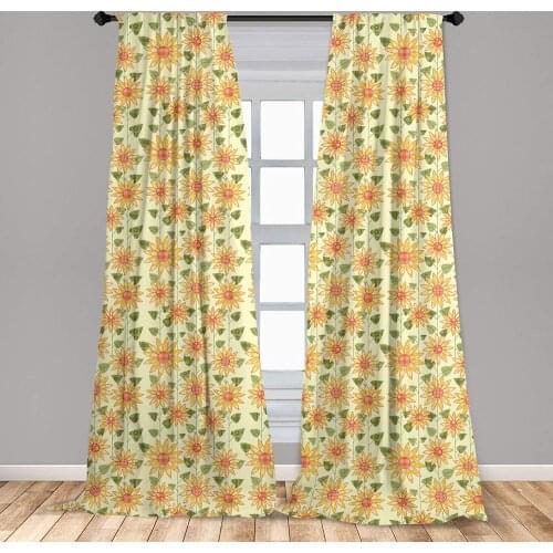 Sunflower Curtain Floral Nature in Patchwork Style Rustic Country Lightweight Window Treatment Living Room Bedroom Decor
