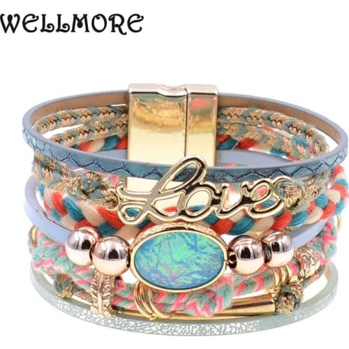 WELLMORE women bracelets leather bracelets bohemia charm bracelets for women fashion jewelry drop shipping