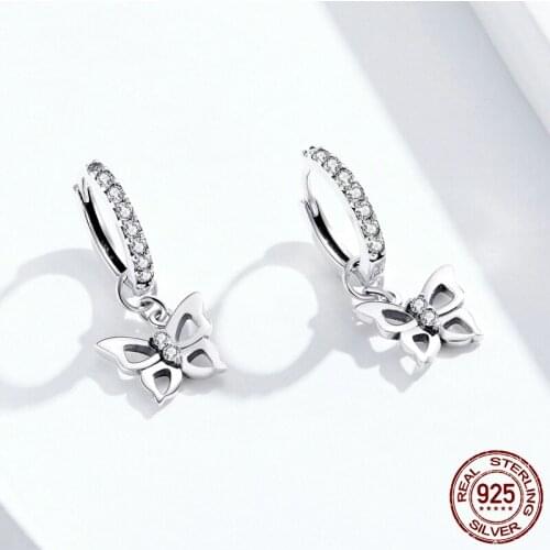 Dazzling Butterfly Hoop Earrings for Women 925 Sterling Silver Engagemet Wedding Statement Jewelry Pendientes SCE833