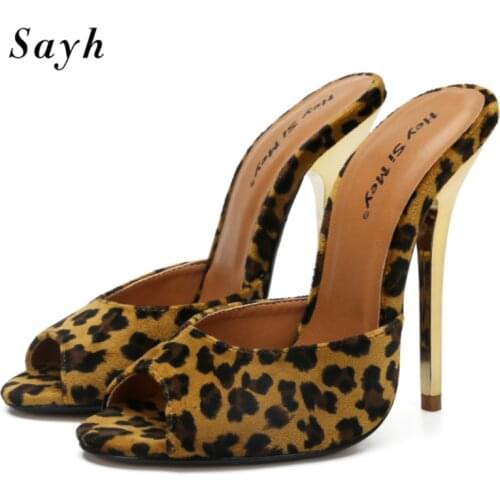 Extreme High Heels Women Sexy Pumps Mules Shoes Super High Heels Peep Toe Leopard Shoes Popular Super High Heels Pumps