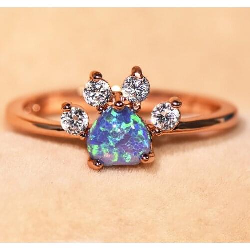 Cute Footprints Dog Cats Paw Ring Womens Rainbow Zircon Ring Bohemian Womens Wedding Jewelry Cocktail Ring Birthday Gift