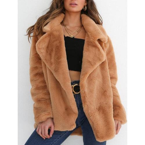 Winter Polyester Womens Coat Turn-Down Collar Long Sleeve Cardigan Loose Solid Thick Fashion Office Lady Coat