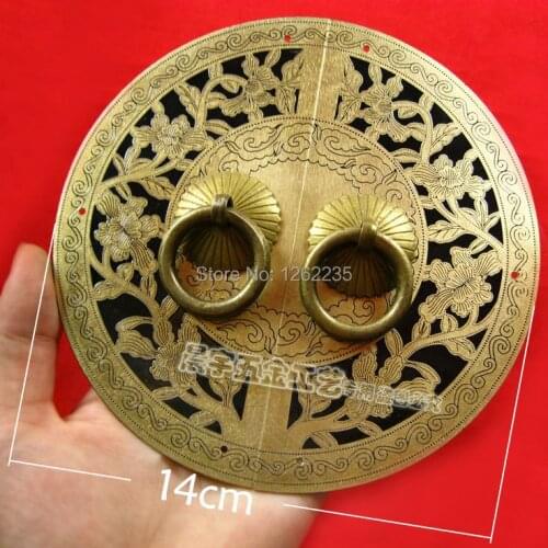 14cm Rich flowering round brass handle Antique pull ring Double open cupboard handle Copper door handles