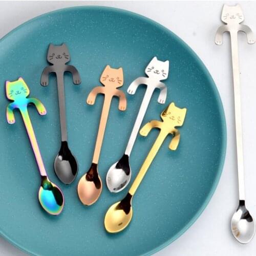 200pcs Cute Cat Teaspoons Stainless Steel Cartoon Cat spoons Creative Ice Cream DessertCoffee&Tea Spoon SN733