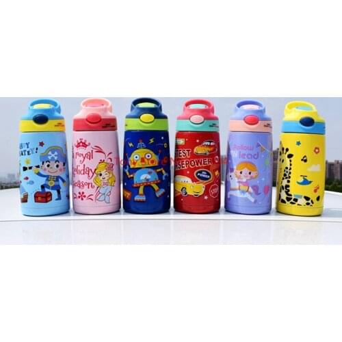 25pcs Cartoon Thermos cup with straw stainless steel Thermos for children kids school Bottle baby Vacuum flask Cute water mugs