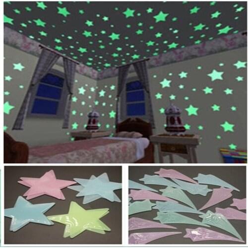 50pcs 3D Stars Glow In Dark Luminous Fluorescent Plastic Wall Sticker Home Decor Decal Wallpaper Decorative Special Festivel