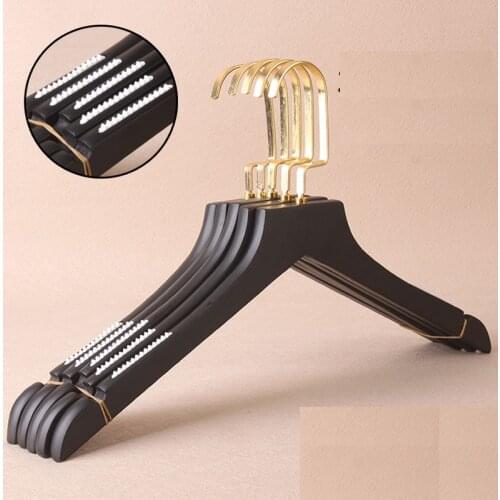 5pcs/ lot 38cm/45cm high-grade black solid wood non-slip hangers, mens and womens solid wood hangers pants clip LOGO customiz