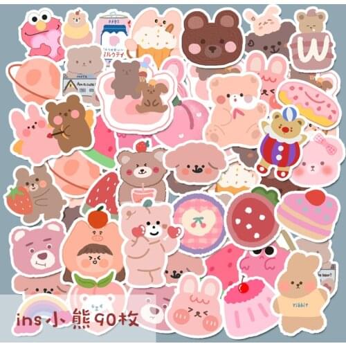 90 Pcs Cartoon Kawaii Bear Stickers Korean Cute Style Stickers Decoration Journal Scrapbooking Paper Creative Stationary Kawaii