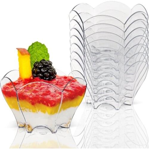 Free Shipping Party Supplies Disposable Plastic Tableware, 70*44mm/60ml Transparent Green Petal Dessert for Snacks, 100/Pack