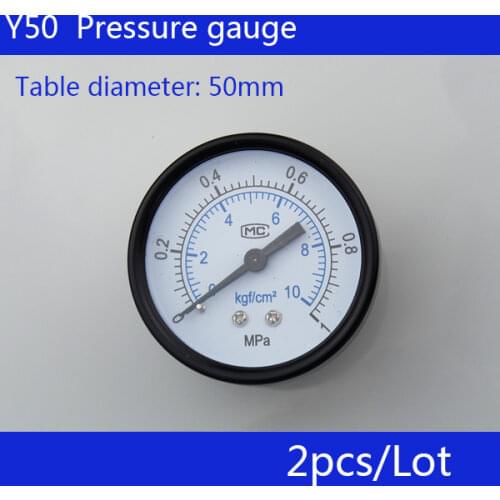 Free Shipping 2pcs small pressure gauge Y50 axial pressure gauge, thread 1/4", measuring range 1MPa