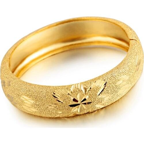 Dubai Bangle Bridal Jewelry Yellow Gold Filled Womens Openable Bangle Gift With Flower Patterned