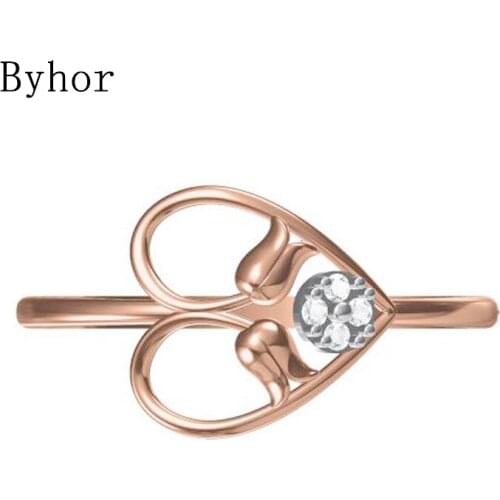 Byhor Solid 14K White+Rose Gold 0.032ct H/SI Natural Diamonds Fine Jewelry Trendy Wedding Band Diamond Heart кольца Women ring