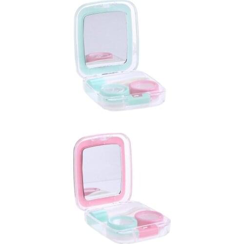 2 Set Of Portable Contact Lens Case Travel Kit Mirror +Bottle + Tweezers Container Holder
