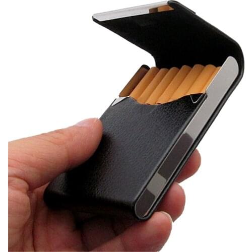 Smoker Genuine Leather Cigarettes Case Classical Metal 96*65*13mm Brown Black Cigarette Womens Mens Or Steel+pu Box Stain M9Z7