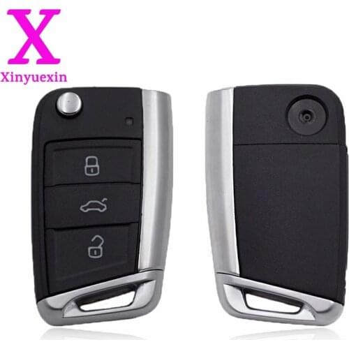Xinyuexin Folding Remote Key Shell FOB Case for VW Golf 7 for Skoda Octavia A7 Flip 3Button Flip Key Cover for Golf MK7 No Logo