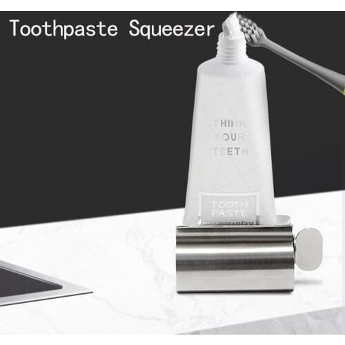 Toothpaste Squeezer Bathroom Accessories Set Toothpaste Dispenser Toothbrush Holder Rolling Tube Stainless Steel Rack Holder